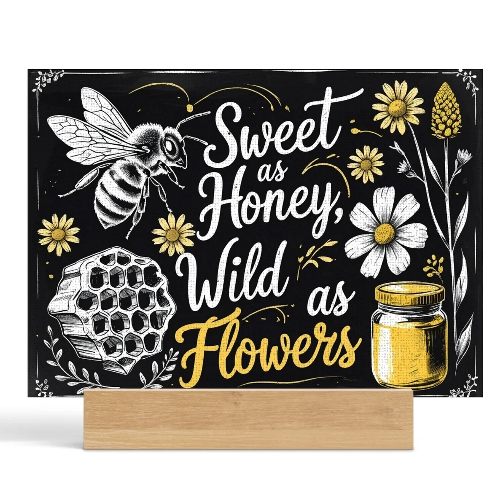 Bee and Honeycomb Chalk Board Design Glass Cutting Board Size 11inx 8in